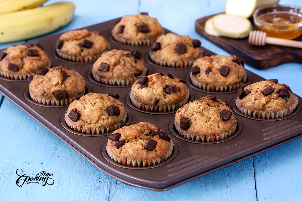 Banana Zucchini Chocolate Chip Muffins