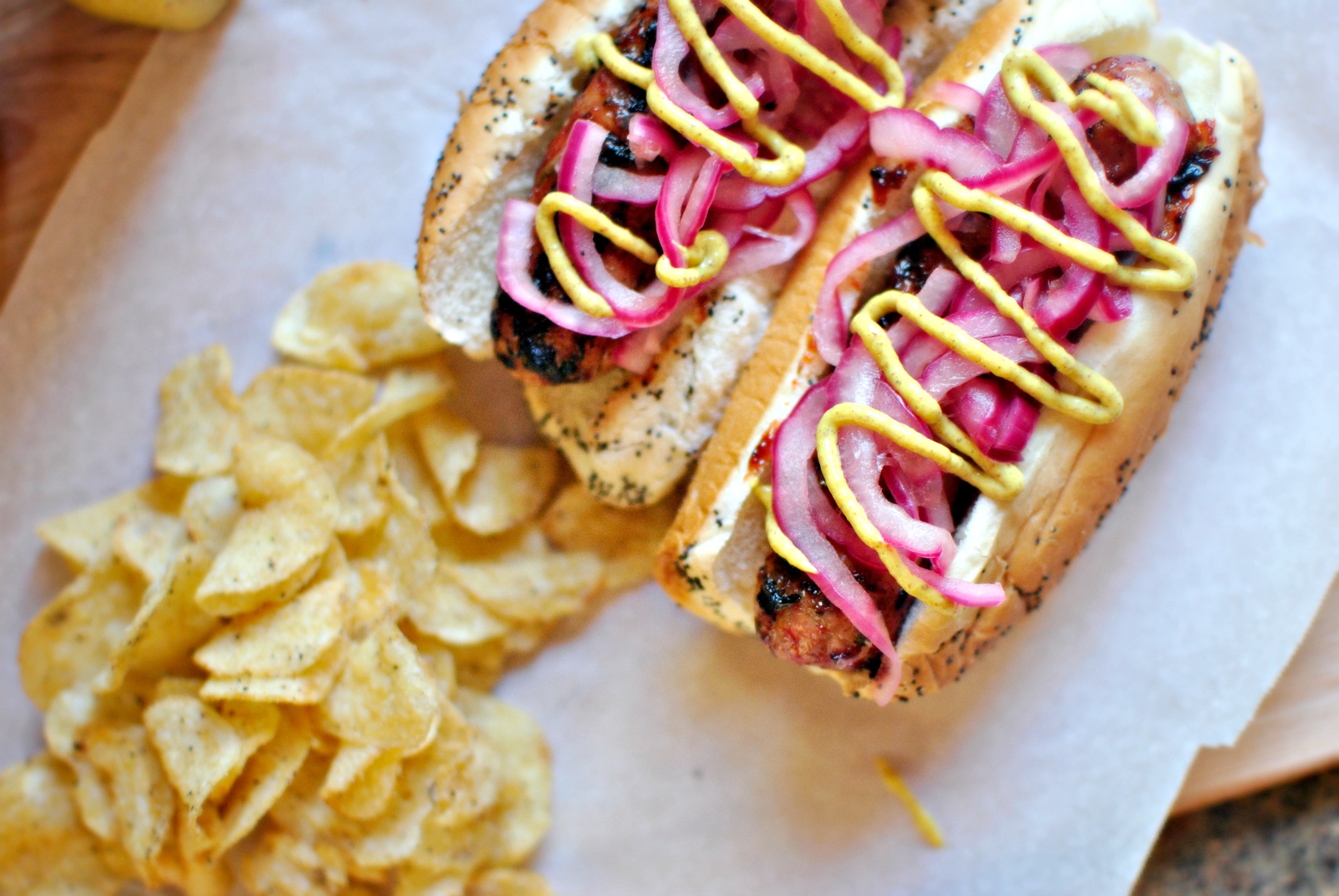 Grilled BBQ Sauce Chicken Brats