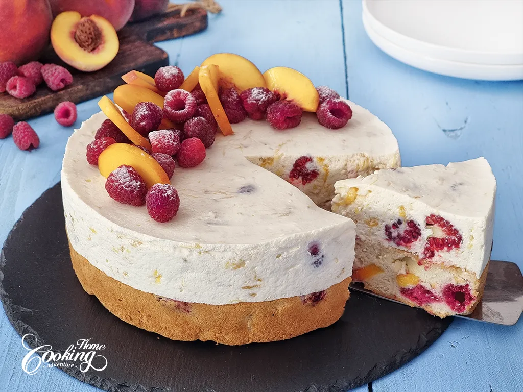 Raspberry Peach Yogurt Mousse Cake